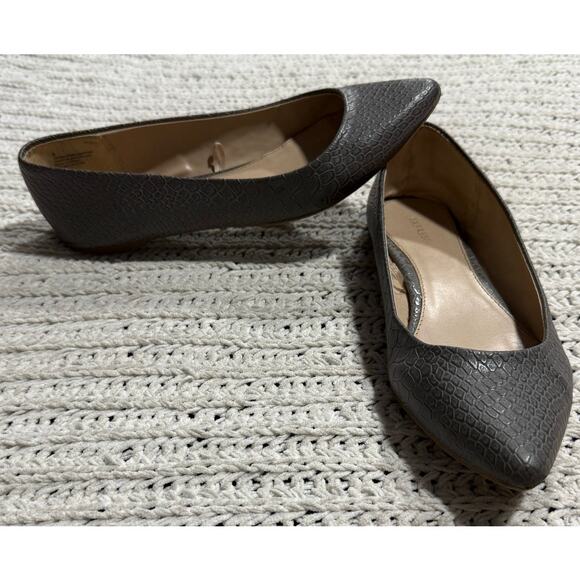 Express Flats Pointed Toe Reptile Snake Print Shoes Women's Size 8 Gray 13388 - Picture 1 of 12